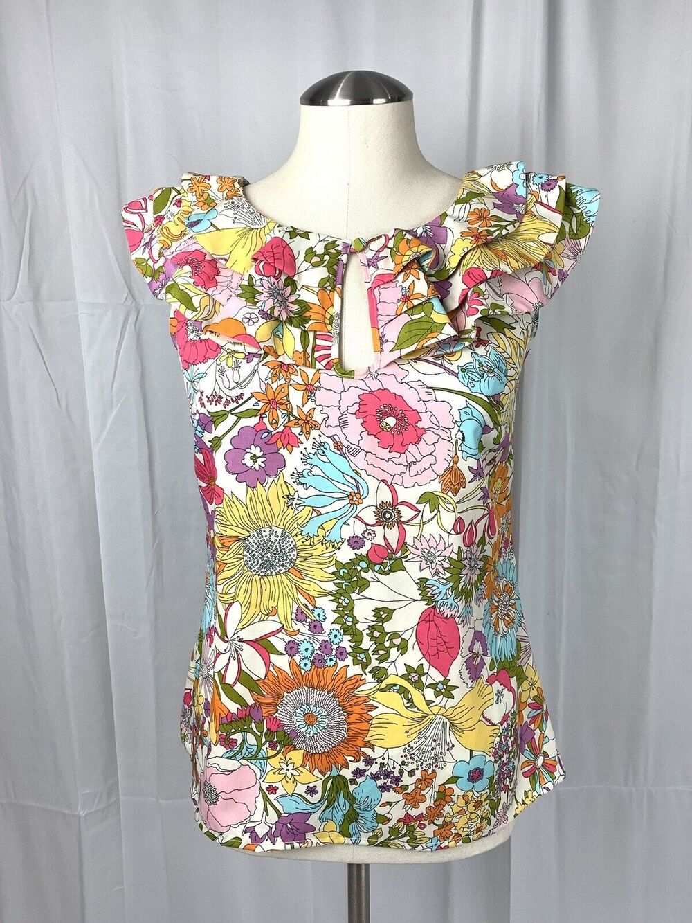 Liberty Of London For Target Floral Top Retro Ruffle Spring Sleeveless Pink XS